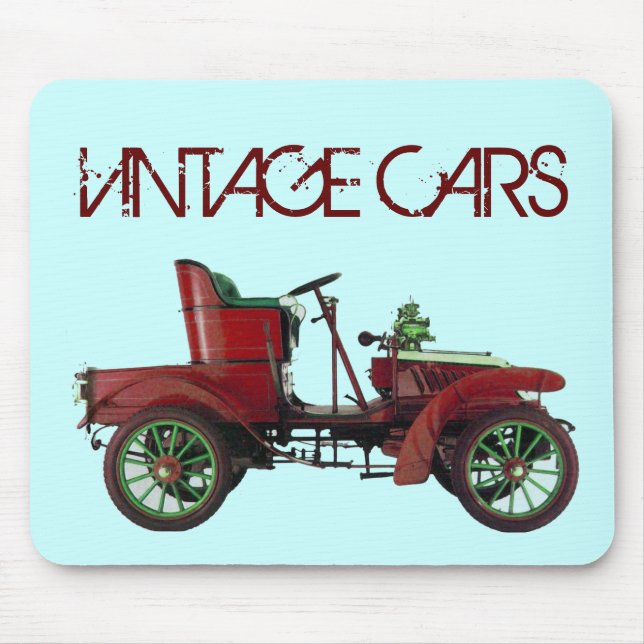 RÖD VINTAGE BIL,KLASSISK FORDON,Teal Blå Musmatta (Framsidan)