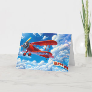 Röd Vintage Biplan med födelsedag Kort