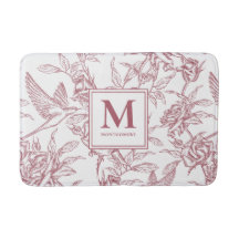 Röd Vintage Blommig Toile de Jouy Fransk Monogram
