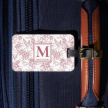 Röd Vintage Blommig Toile de Jouy Fransk Monogram