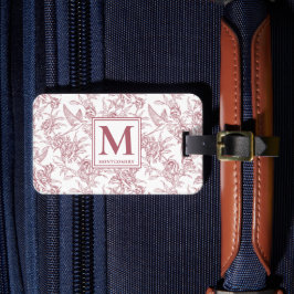 Röd Vintage Blommig Toile de Jouy Fransk Monogram Bagagebricka