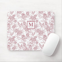 Röd Vintage Blommig Toile de Jouy Fransk Monogram