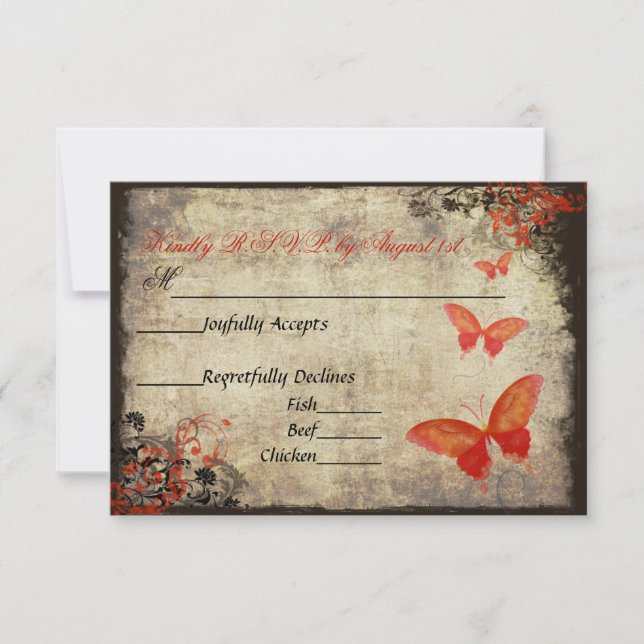 Röd Vintage Butterfly-Bröllop OSA Card (Framsida)