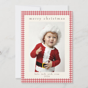 Röd vintage-ginghamkryssad fotokort för jul julkort