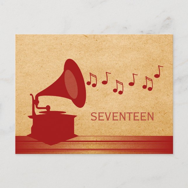 Röd Vintage Gramophone Bord vycard Vykort (Framsida)