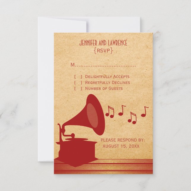 Röd Vintage Gramophone Responcard OSA Kort (Framsida)
