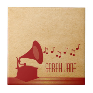 Röd Vintage Gramophone Tile Kakelplatta