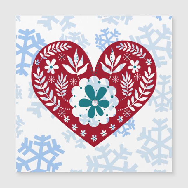 Röd Vintage Heart Helgdag Magnet Card (Framsida)