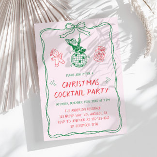 Röd Vintage Jul Cocktailfest Inbjudningar