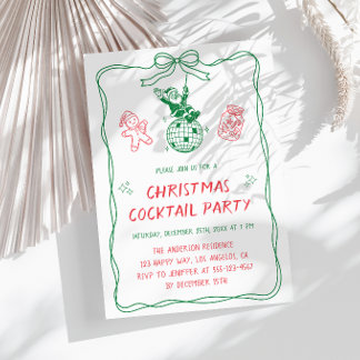 Röd Vintage Jul Cocktailfest Inbjudningar