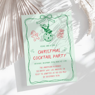 Röd Vintage Jul Cocktailfest Inbjudningar