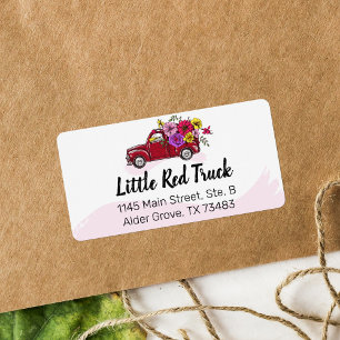 Röd vintage-lastbil & blommor Söt lantlig adress Adressetikett