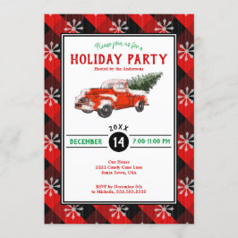 Röd Vintage Lastbil, julklapp, Julfest Inbjudningar
