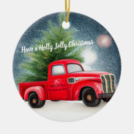 Röd vintage lastbil och träd anpassad julhögtid julgransprydnad keramik