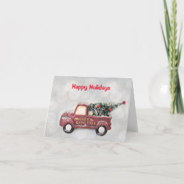 röd vintage lastbil på en grått-bokeh-bakgrund helgkort