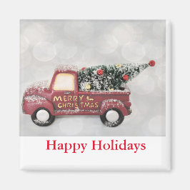 röd vintage lastbil på en grått-bokeh-bakgrund magnet