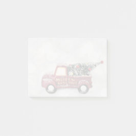 röd vintage lastbil på en grått-bokeh-bakgrund post-it block