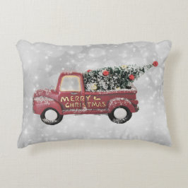 röd vintage lastbil på en grått-bokeh-bakgrund prydnadskudde