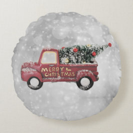 röd vintage lastbil på en grått-bokeh-bakgrund rund kudde