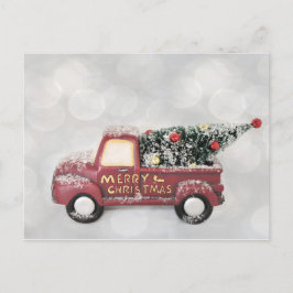 röd vintage lastbil på en grått-bokeh-bakgrund vykort