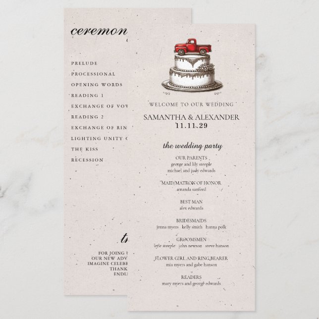Röd Vintage Lastbils Ceremoni Program (Fram/baksida)