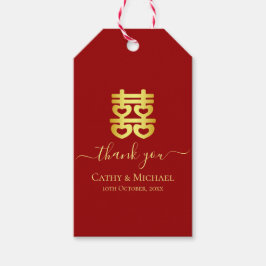 Röd vintage - lycka i dubblan i bröllop presentetikett