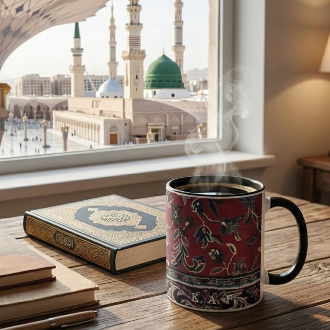 Röd Vintage Madinah-moskén Islamskt mattmönster Mugg (Skapare uppladdad)