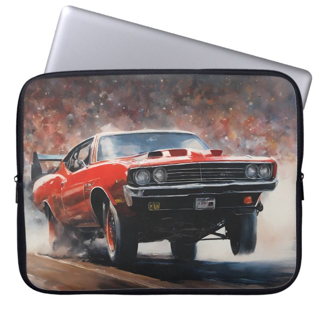 Röd Vintage - muskelbil Laptop Fodral (Framsidan)