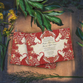 Röd Vintage Paisley Damask Bröllop Inbjudningar