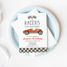 Röd Vintage Racerbils Födelsedagsinbjudan