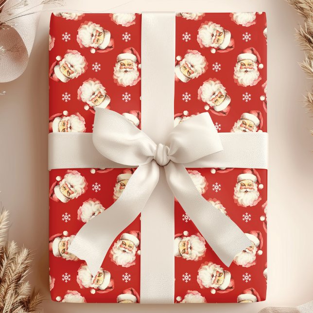Röd Vintage Santa Claus Ansikte Vattenfärg Presentpapper (Skapare uppladdad)