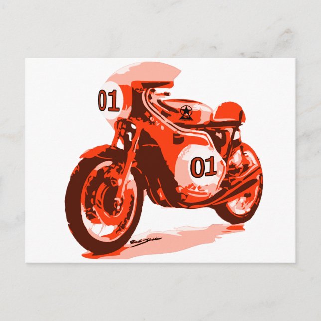 Röd Vintage Tävla motorcykel Vykort (Framsida)