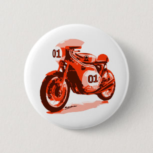 Röd vintagetävlamotorcykel knapp