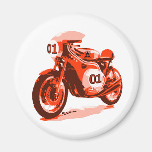 Röd vintagetävlamotorcykel magnet