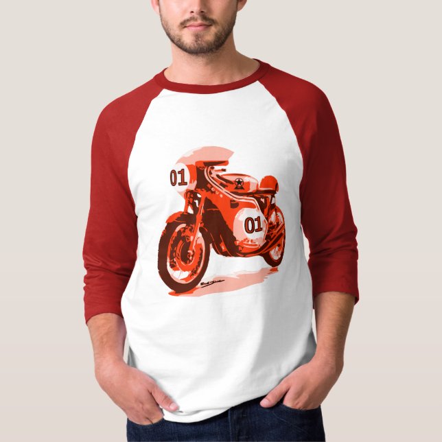 Röd vintagetävlamotorcykel tee (Framsida)
