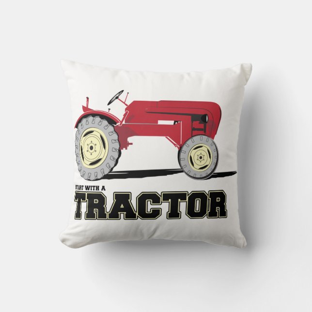 Röd vintagetraktor kudde (Framsida)