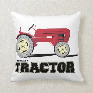 Röd vintagetraktor kudde