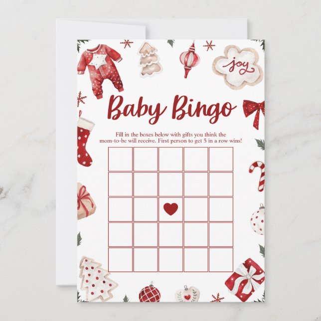 Röd Vinter Jul Bebis Bingo Baby Shower Spel Inbjudningar (Framsida)