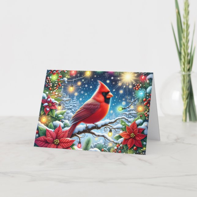 Röd Vinter Kardinal Jul Helgkort (Framsida)