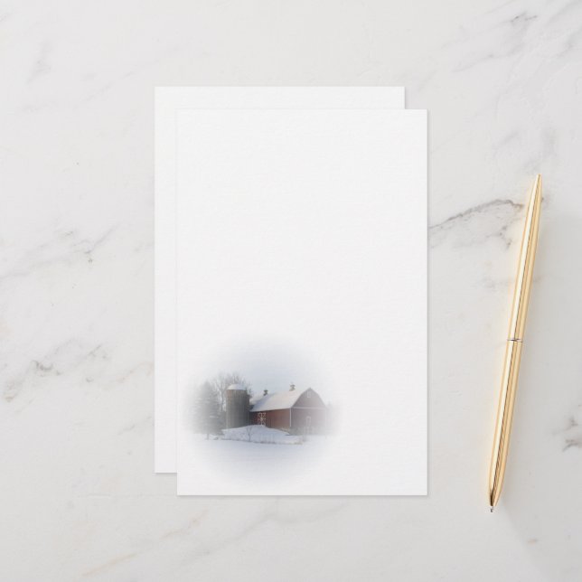 Röd vinter Land Barn i snö täckt Brevpapper (Fram/Back In Situ)