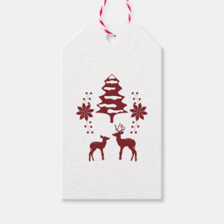 Röd vinter skog & hjort jul presentetikett