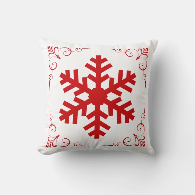 Röd vinterSnowflake med festlig rullajul Kudde (Framsida)