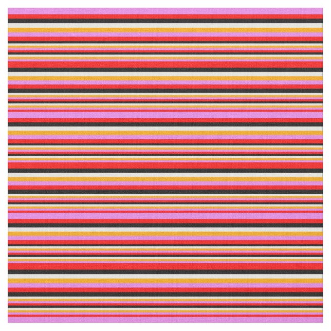 Röd, violett, Orange, vit och svart Färgad Linjer Tyg (Närbild)