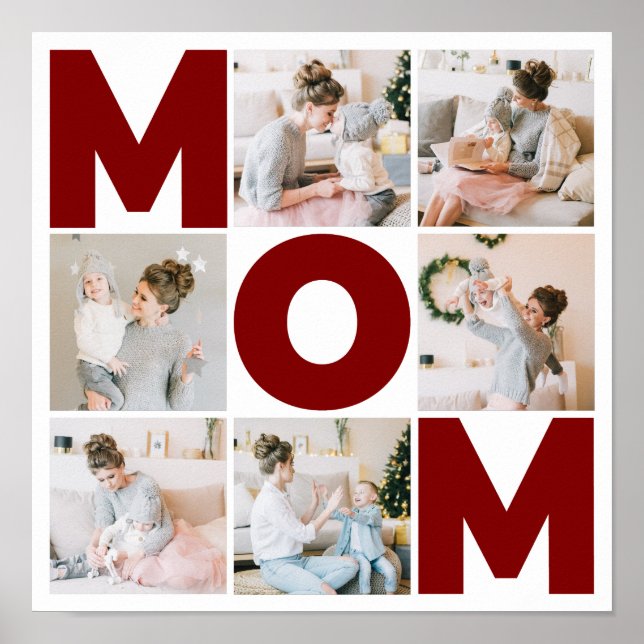 Röd & Vit 6 Fotosammanställning Mamma Poster (Framsidan)