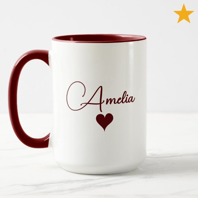 Röd Vit Anpassad Namn Cursive Typografi Hjärtan Mugg (Skapare uppladdad)