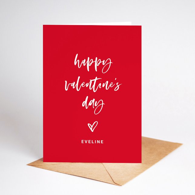 Röd | Vit Avslappnad-skript och Heart Valentine Helgkort (A simple and modern Valentine's Day card with casual script and a heart)