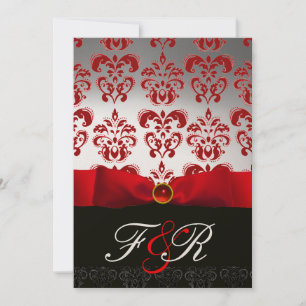 RÖD VIT BANDSLINGA & SVART DAMAST-MONOGRAM Ruby Inbjudningar