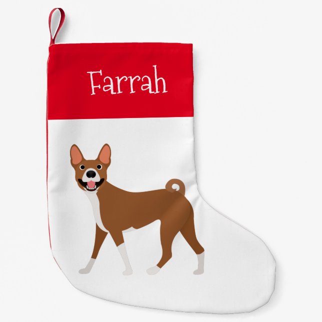 Röd Vit Basenji Personlig Liten Julstrumpa (Framsidan)