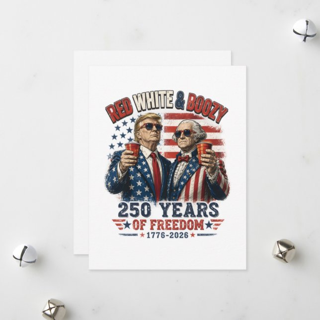 Röd Vit Berusad Trump George Washington 250 Julkort (Fram/Back In Situ)