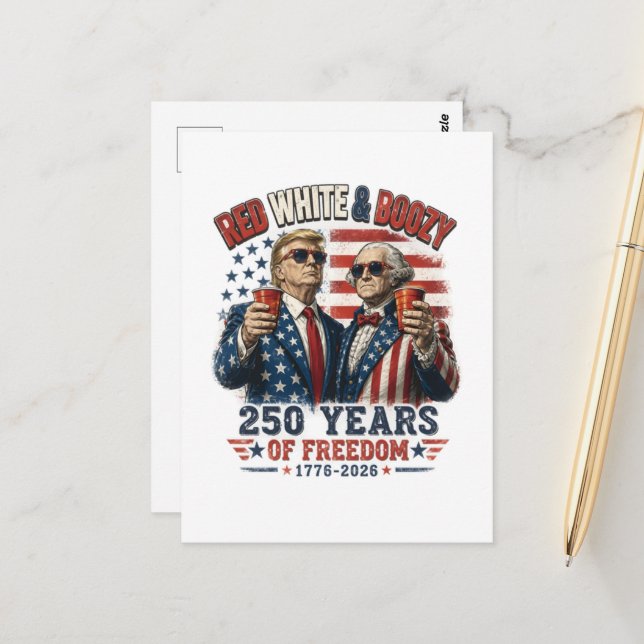 Röd Vit Berusad Trump George Washington 250 Vykort (Fram/Back In Situ)